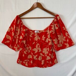 SIENNA SKY Red Floral Crop Top Blouse Size XL